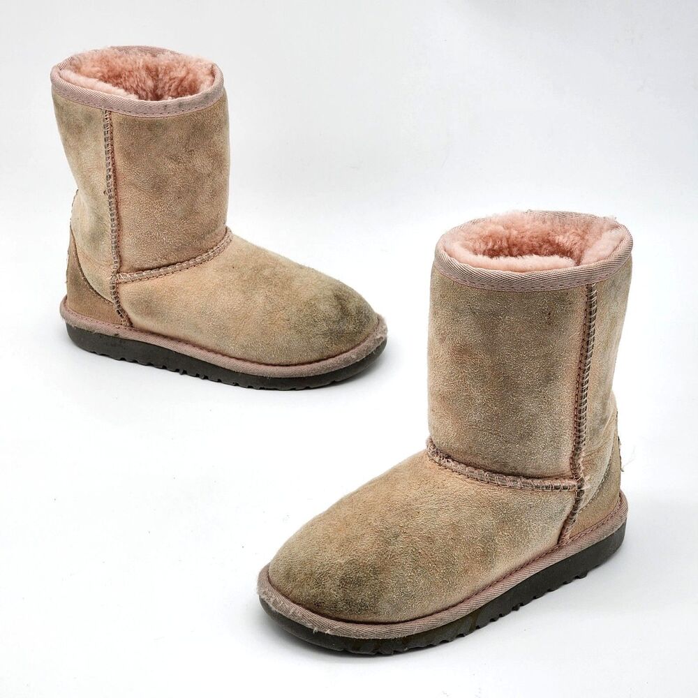 UGG Australia Kids Classic Suede Shearling Boots Baby Pink Little Kids' Size 12
